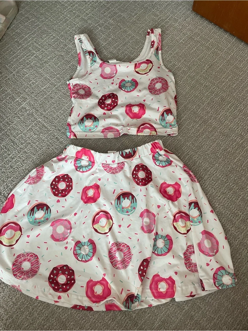 SHEIN White Pink Blue Donut Print Kids Matching Set